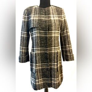 Zara Basic Wool Plaid Plaid Coat